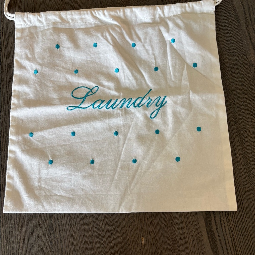 White Laundry Bag with Teal Embroidery - Picture 4 of 5